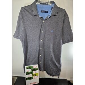 Nautica Gray Button Up‎ Short Sleeve Polo Shirt Men's Large